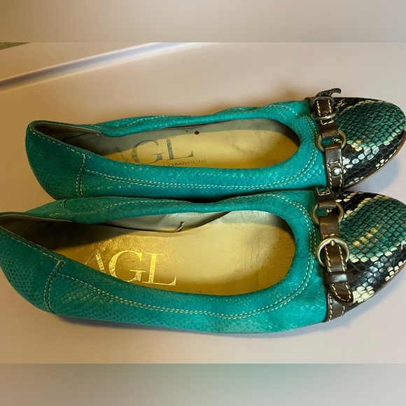 AGL Suede Teal and Snake Print Flats Size 37 - Picture 3 of 5